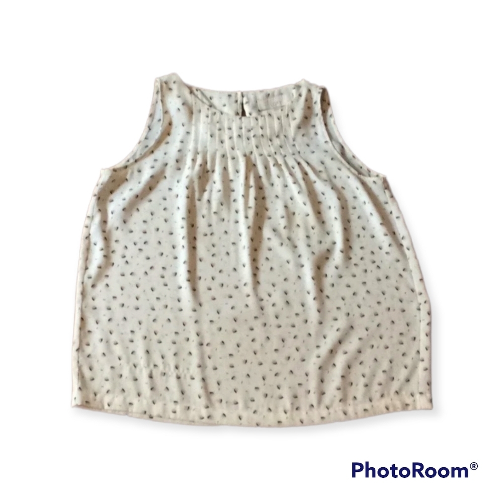 ANN TAYLOR LOFT SLEEVELESS BLOUSE PLEATED CREAM & BEIGE PETITE SMALL.